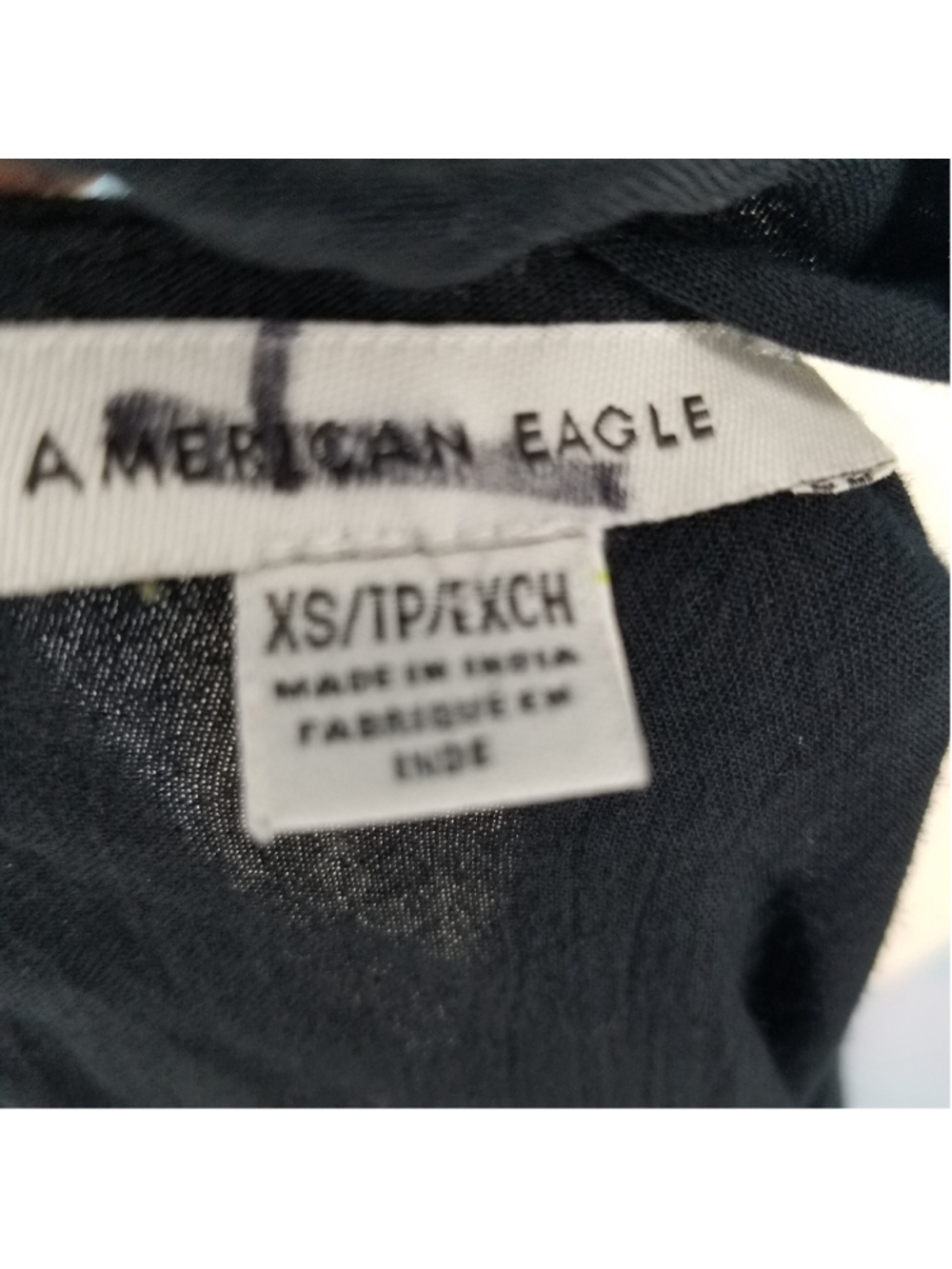 American Eagle Embroidered Blouse Balloon Sleeve Tie Back Black Floral XS Boho - Picture 8 of 8